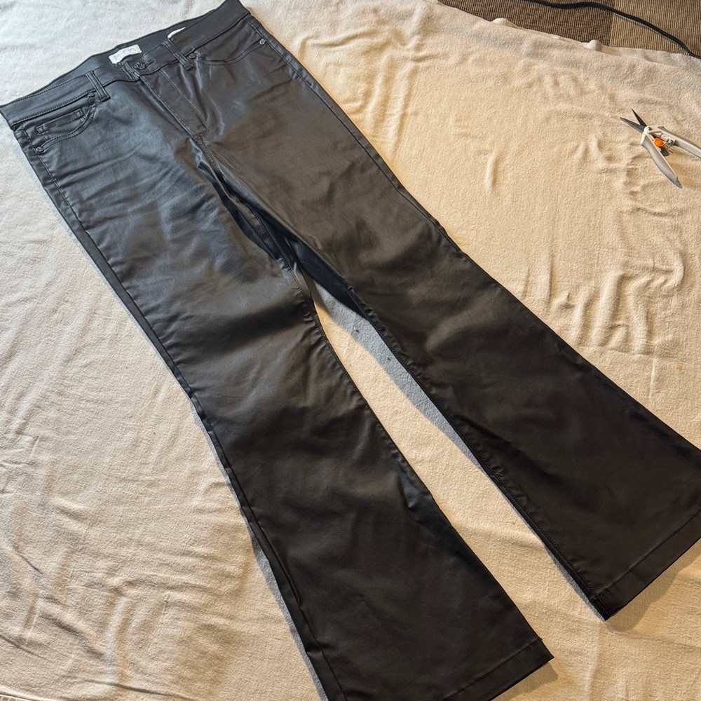 Black Metallic Coated Flared Pants size 12
